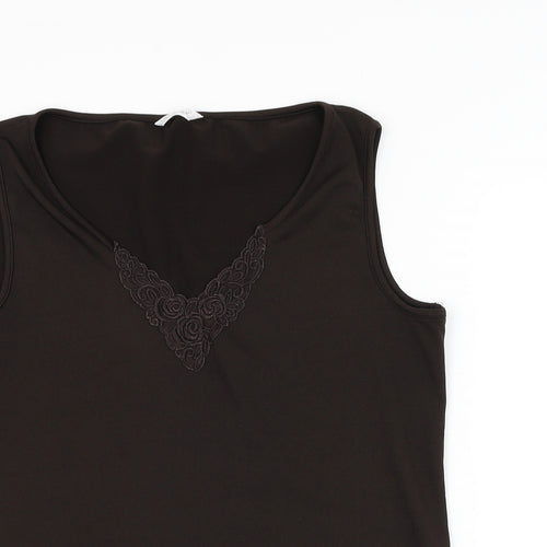 Berkertex Womens Brown Polyester Basic Tank Size 16 V-Neck - Flower Lace Detailing