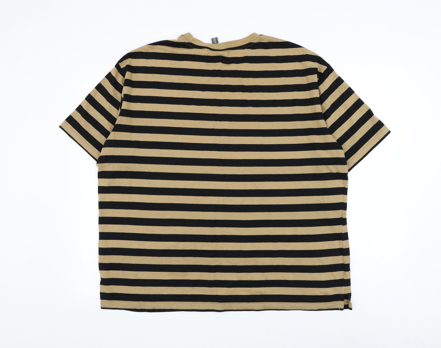 H&M Mens Brown Striped Cotton T-Shirt Size L Round Neck