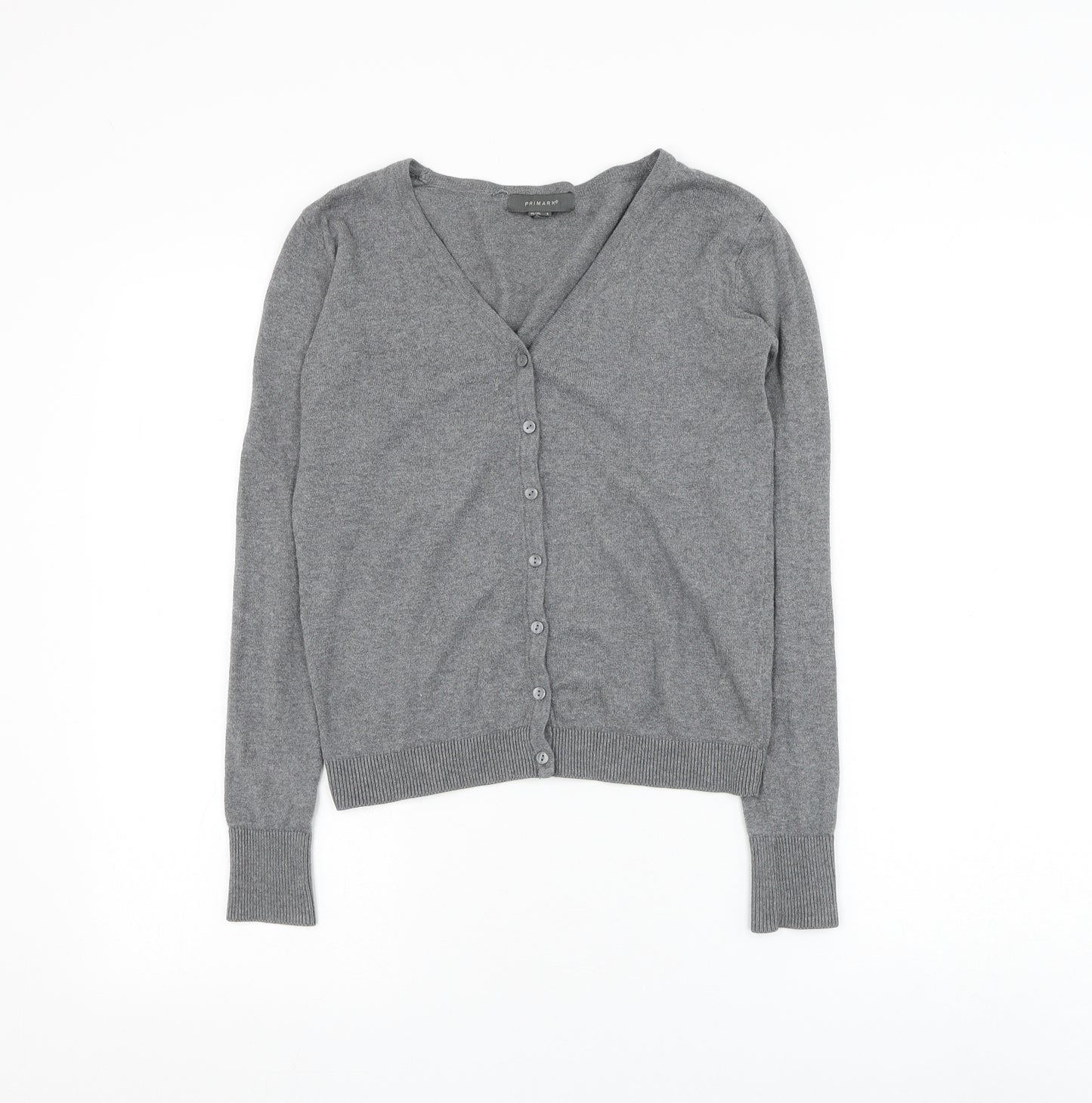 Primark Womens Grey V-Neck Cotton Cardigan Jumper Size 4