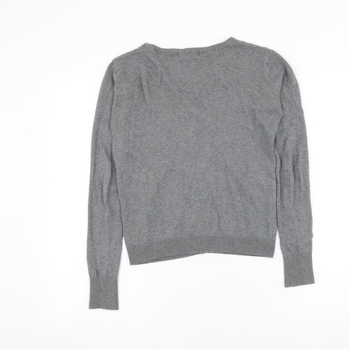 Primark Womens Grey V-Neck Cotton Cardigan Jumper Size 4