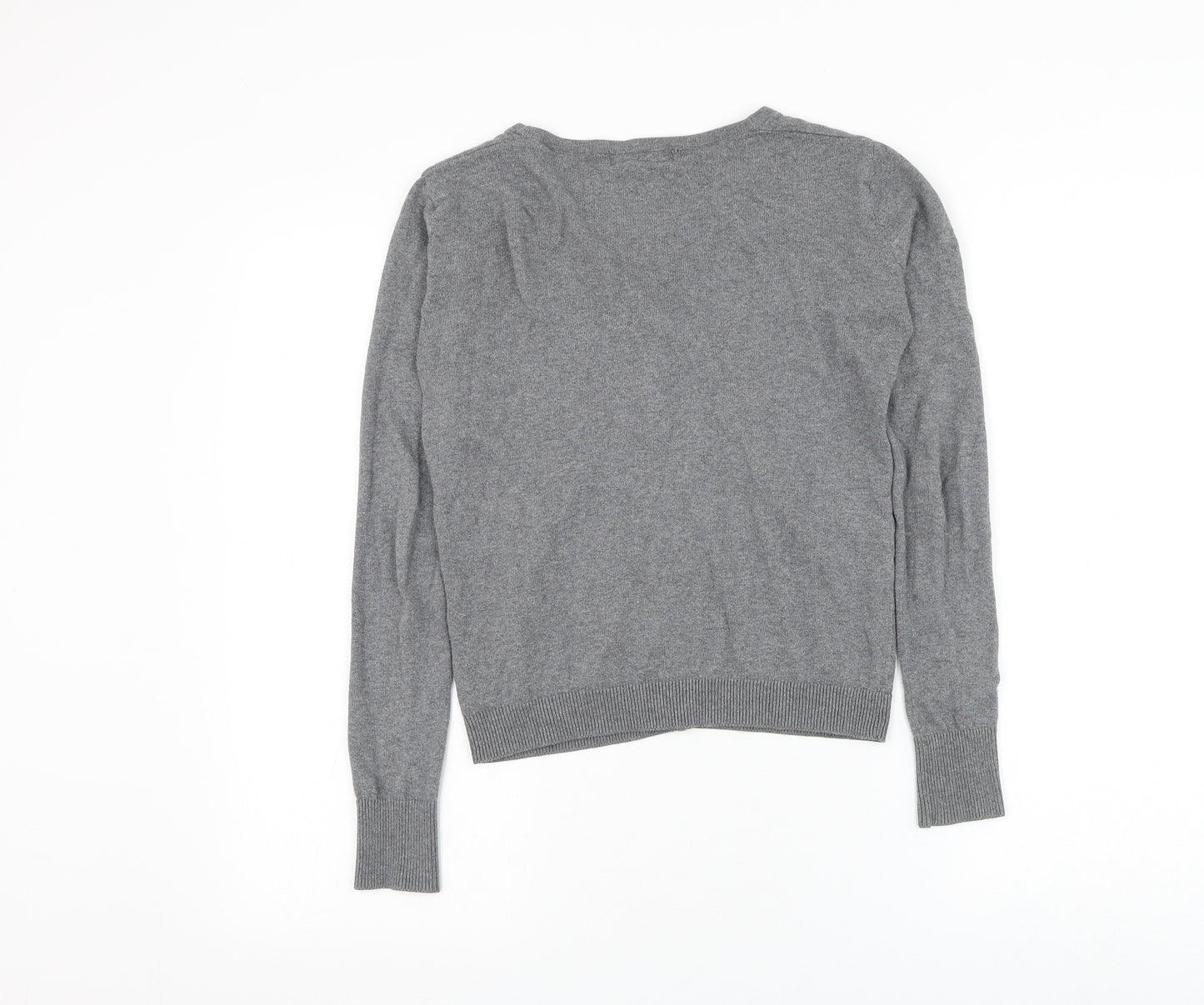 Primark Womens Grey V-Neck Cotton Cardigan Jumper Size 4