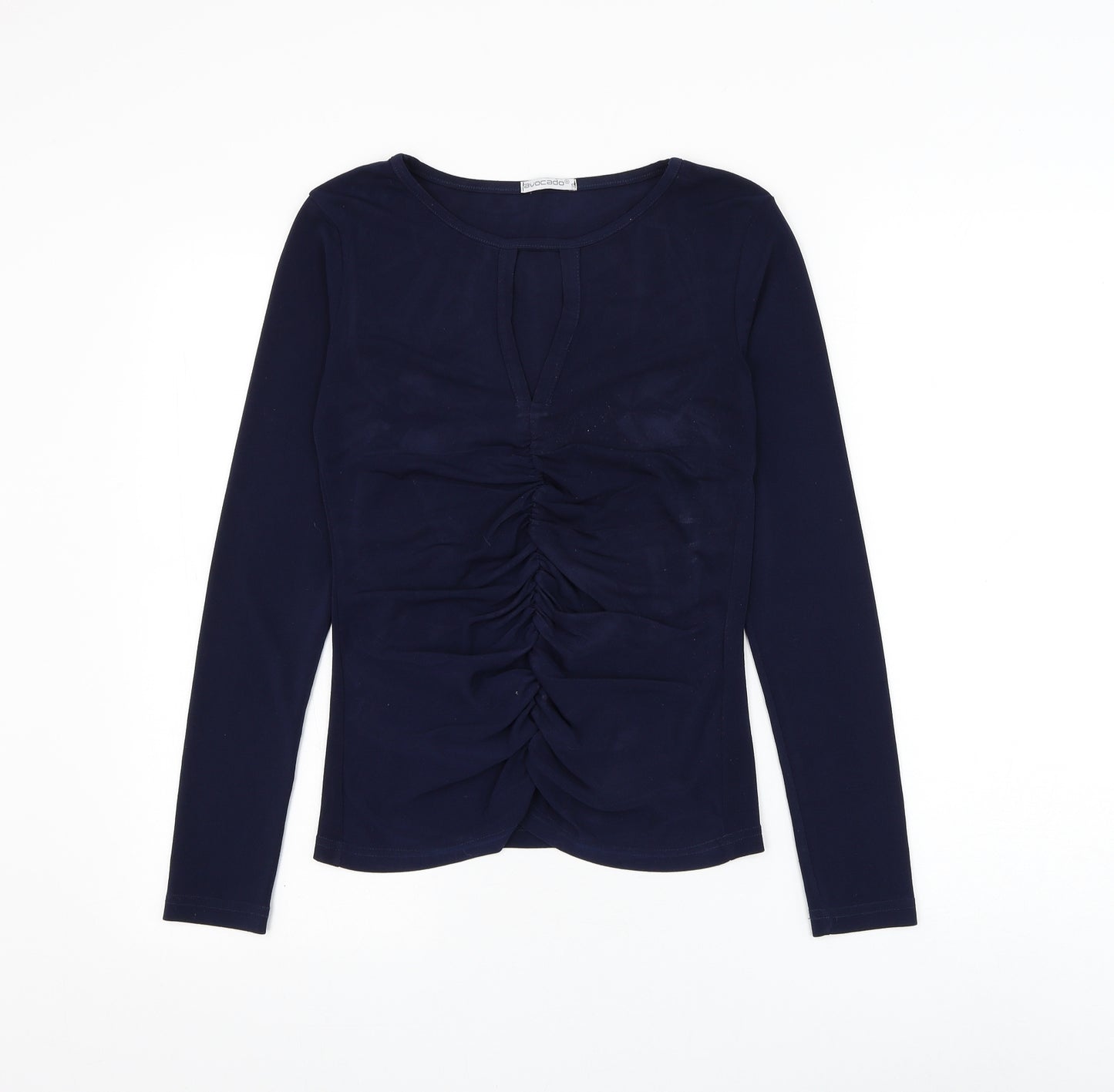 Avocado Womens Blue Polyester Basic Blouse Size S Round Neck