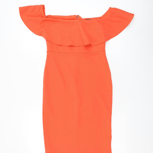 New Look Womens Red Polyester Bodycon Size 10 Boat Neck Zip