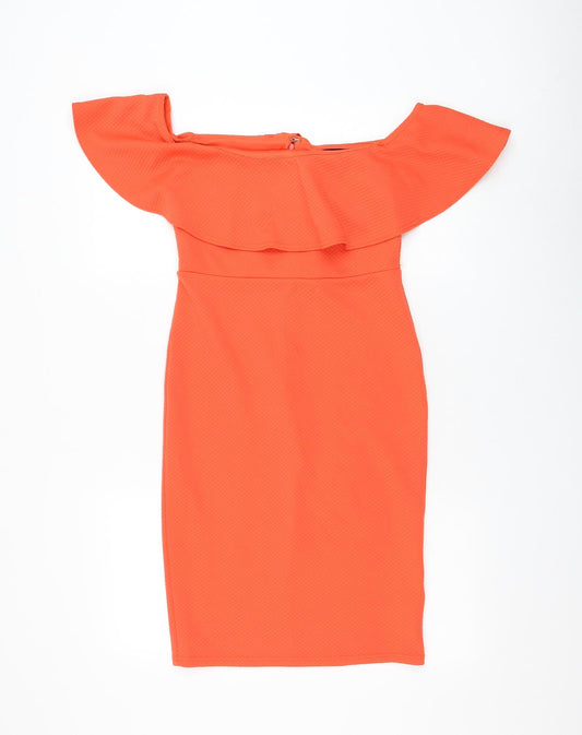 Front view of New Look women’s red polyester bodycon, size UK 10, boat neck zip