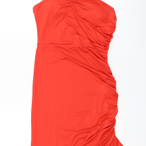 SheIn Womens Red Polyester Pencil Dress Size L Square Neck Pullover - Ruched