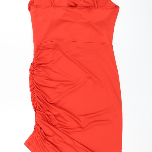 SheIn Womens Red Polyester Pencil Dress Size L Square Neck Pullover - Ruched