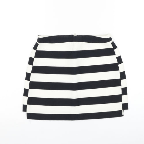Topshop Womens White Striped Cotton Mini Skirt Size 8 Zip