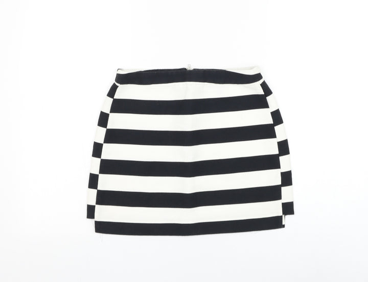 Topshop Womens White Striped Cotton Mini Skirt Size 8 Zip
