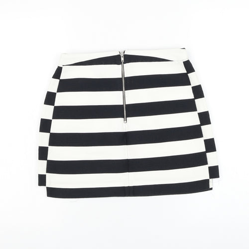 Topshop Womens White Striped Cotton Mini Skirt Size 8 Zip