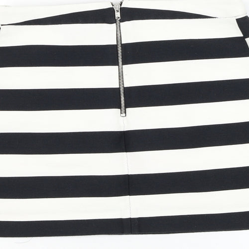 Topshop Womens White Striped Cotton Mini Skirt Size 8 Zip