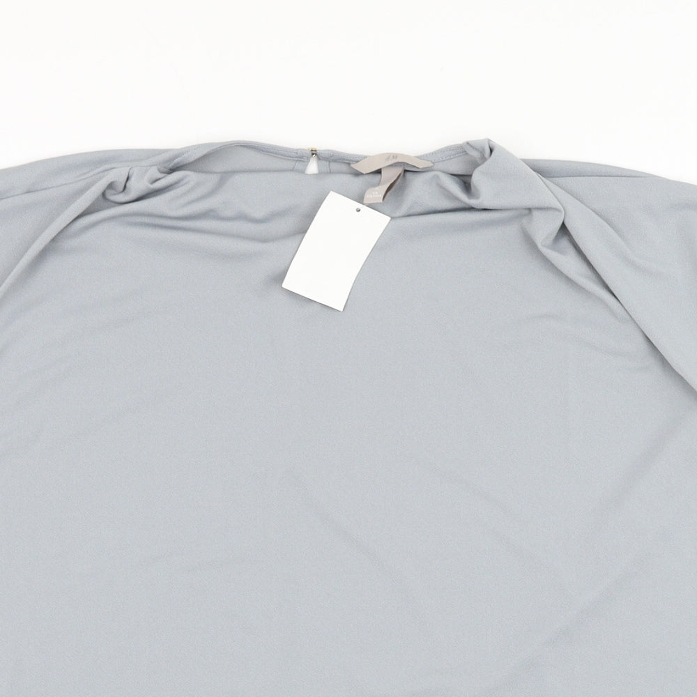 H&M Womens Blue Polyester Basic Blouse Size XL Round Neck