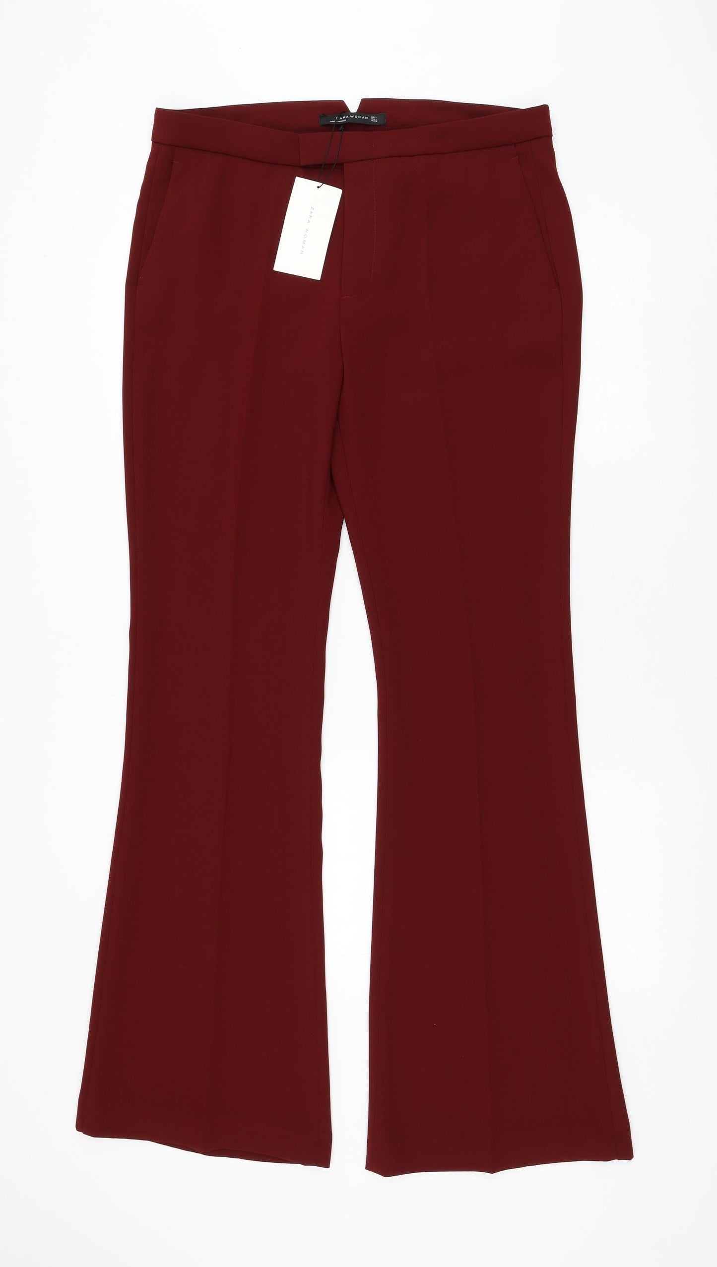 Zara Womens Red Polyester Trousers Size L L34 in Regular Zip