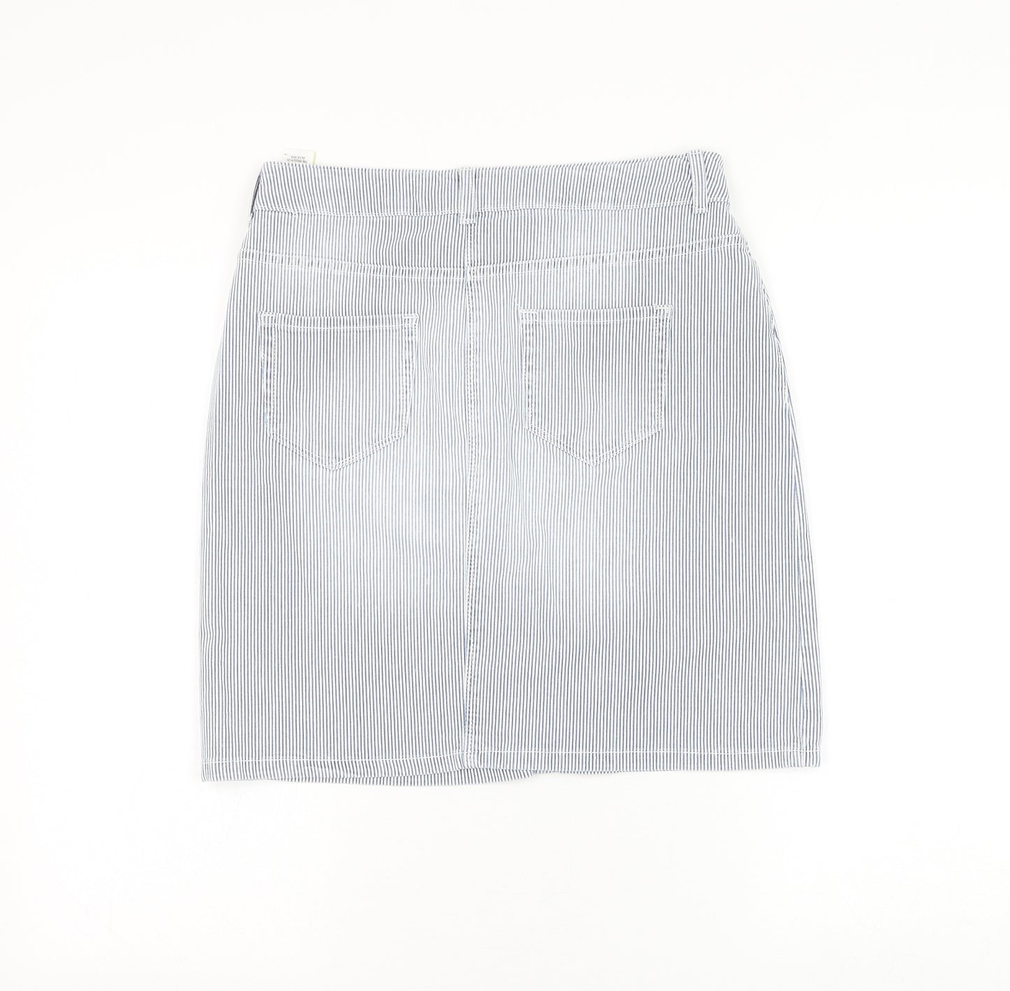 Marks and Spencer Womens Blue Striped Cotton A-Line Skirt Size 10 Zip