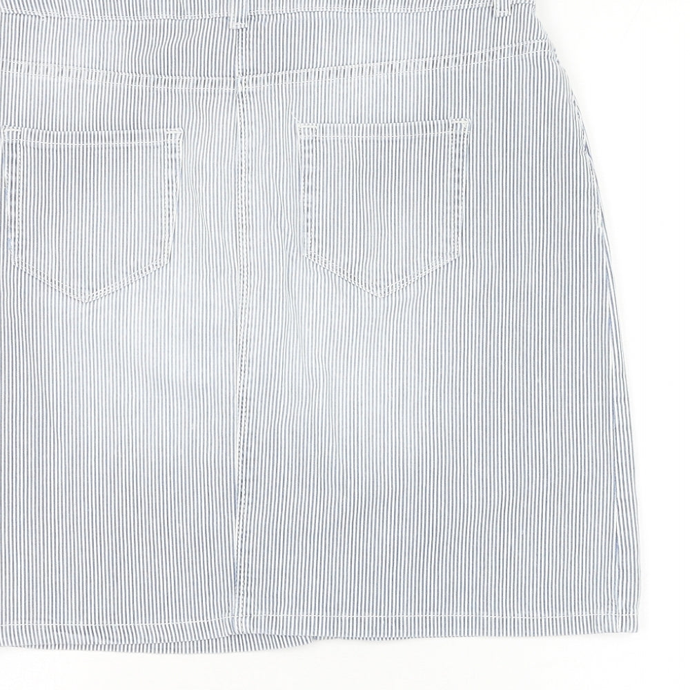 Marks and Spencer Womens Blue Striped Cotton A-Line Skirt Size 10 Zip