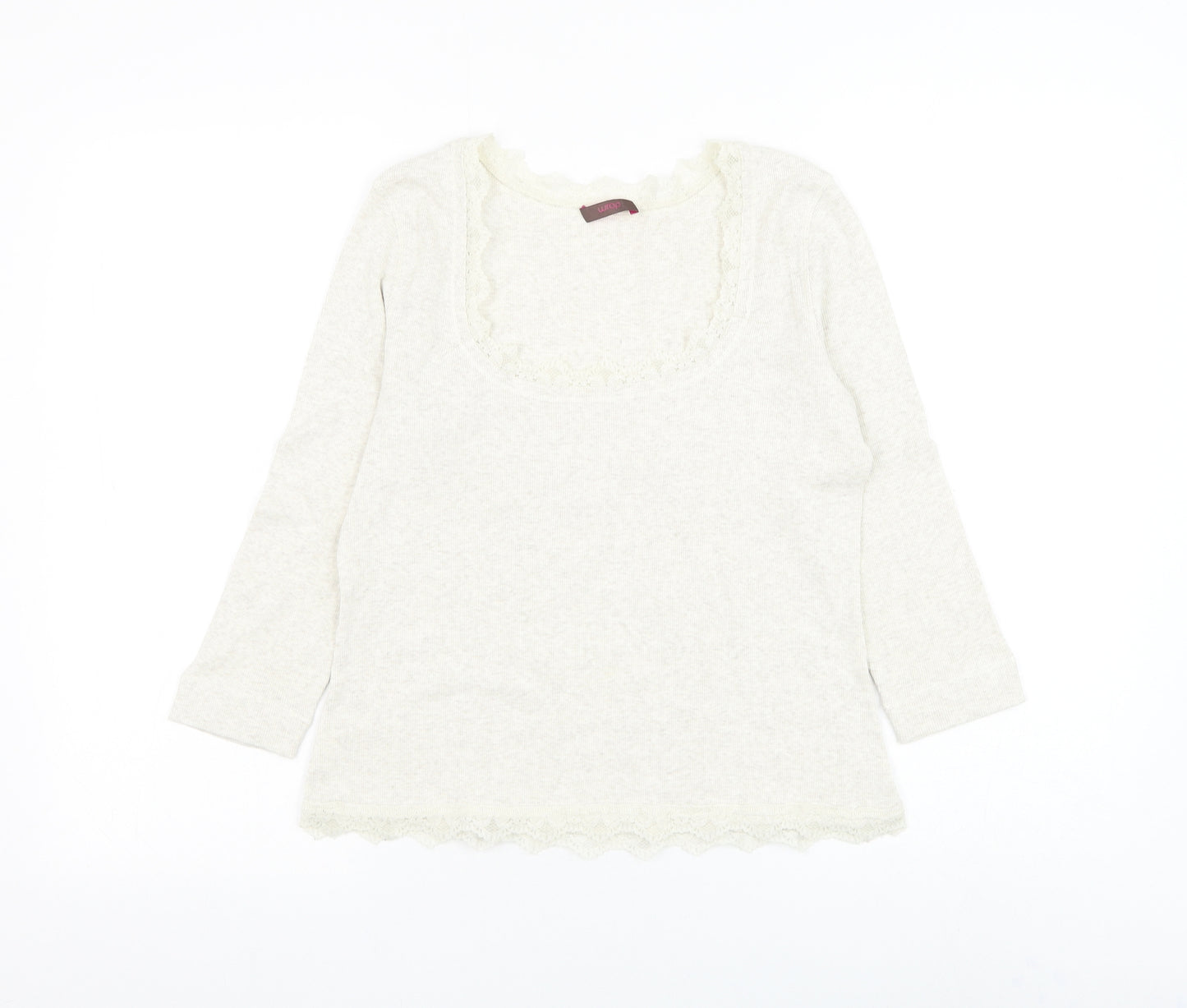 Wrap Womens Ivory Cotton Basic Blouse Size 12 Scoop Neck - Lace Detailing