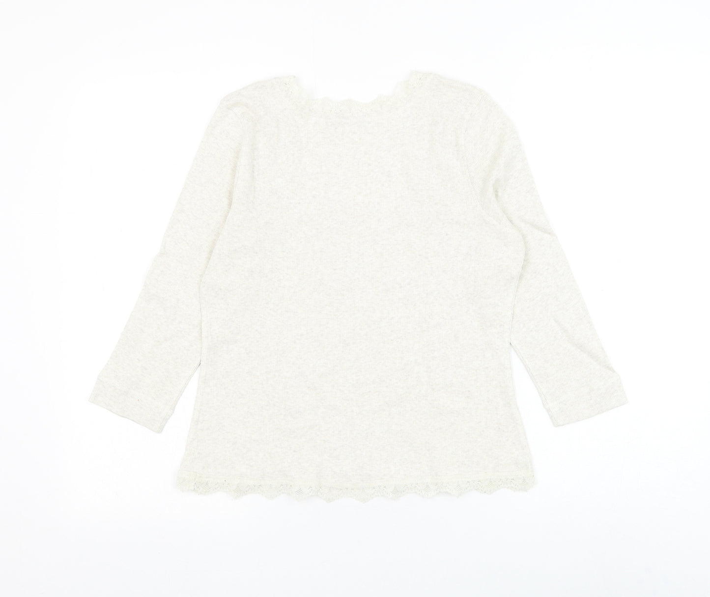 Wrap Womens Ivory Cotton Basic Blouse Size 12 Scoop Neck - Lace Detailing