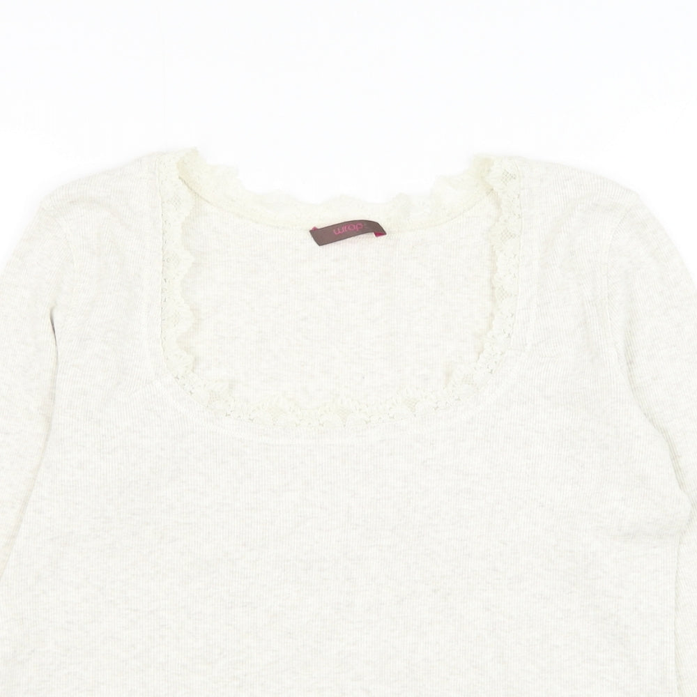 Wrap Womens Ivory Cotton Basic Blouse Size 12 Scoop Neck - Lace Detailing