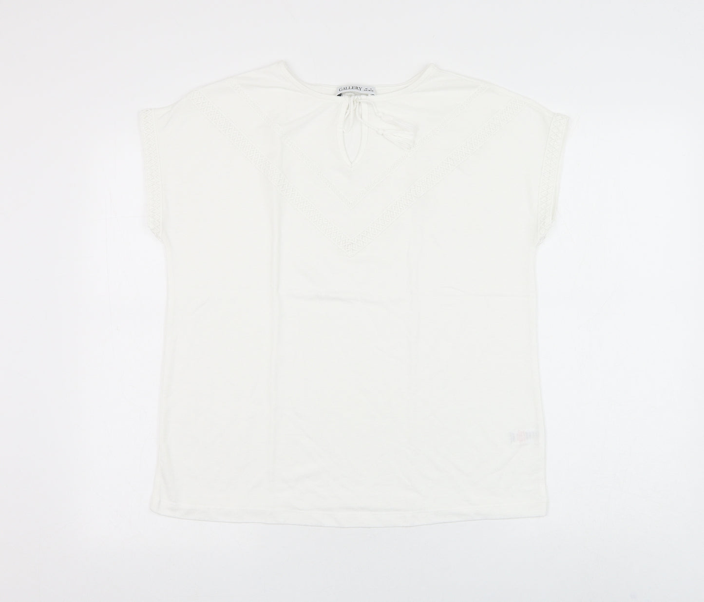Gallery Womens White Polyester Basic Blouse Size S Round Neck