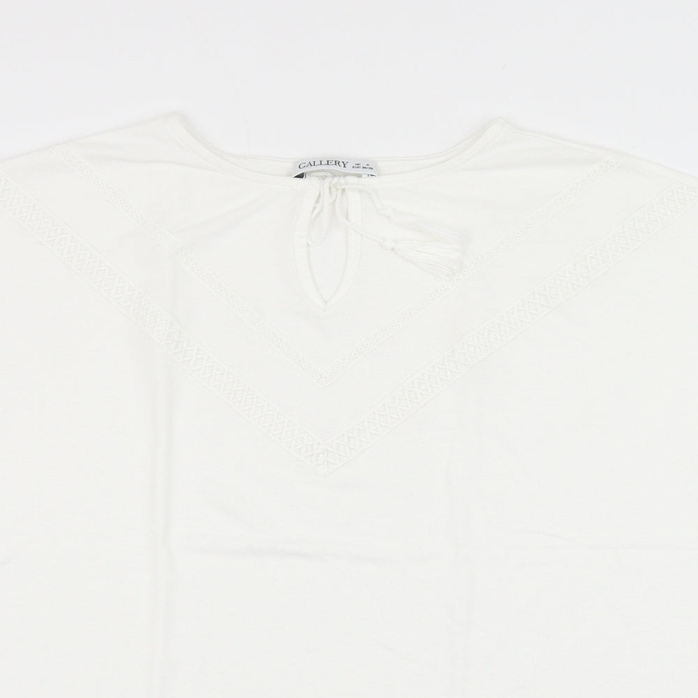 Gallery Womens White Polyester Basic Blouse Size S Round Neck