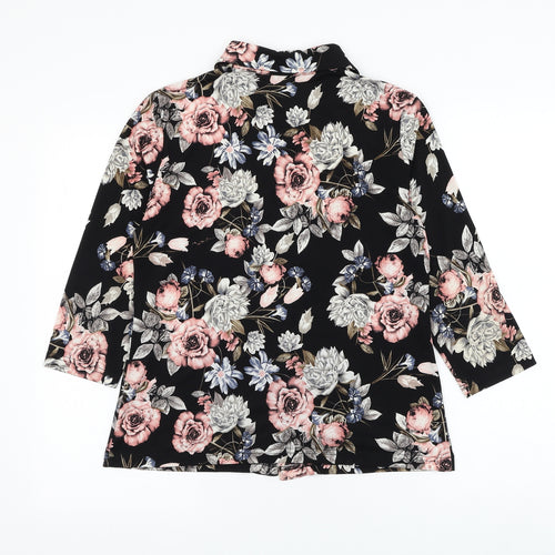 Anna Rose Womens Black Floral Plastic Basic Button-Up Size S Collared