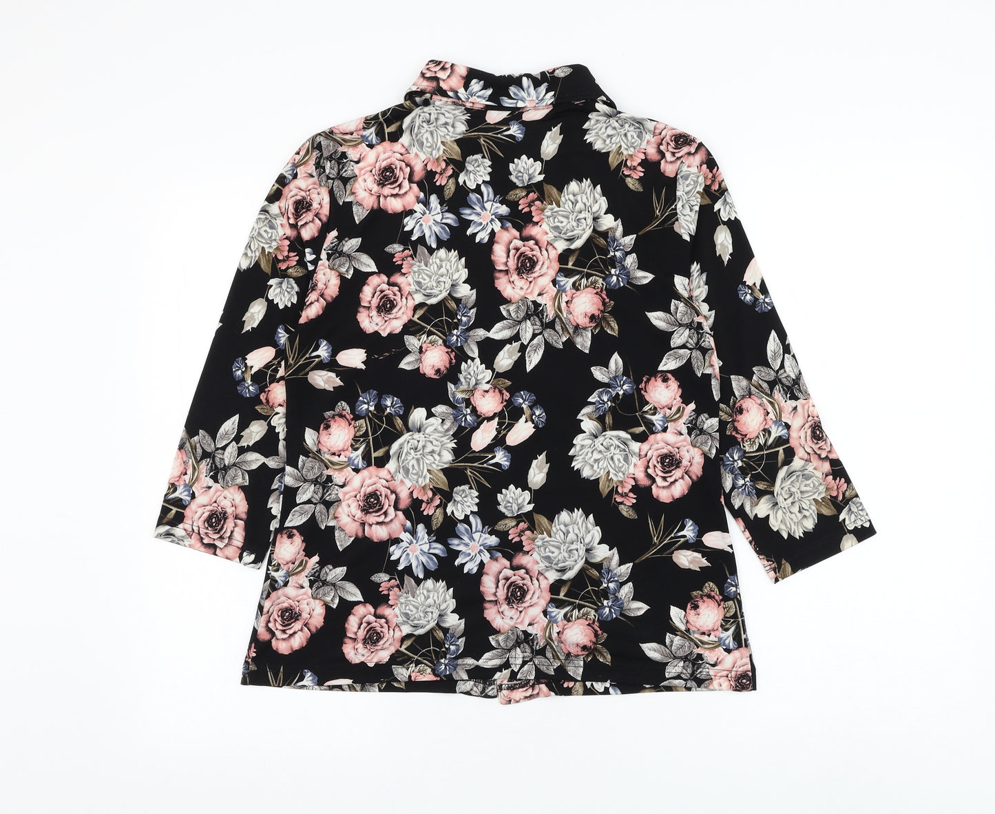Anna Rose Womens Black Floral Plastic Basic Button-Up Size S Collared