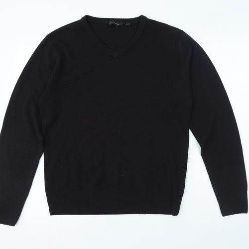 Cutting Edge Mens Black V-Neck Acrylic Pullover Jumper Size M