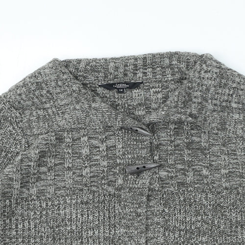 Debenhams Womens Grey Round Neck Acrylic Cardigan Jumper Size M - Toggle Closure