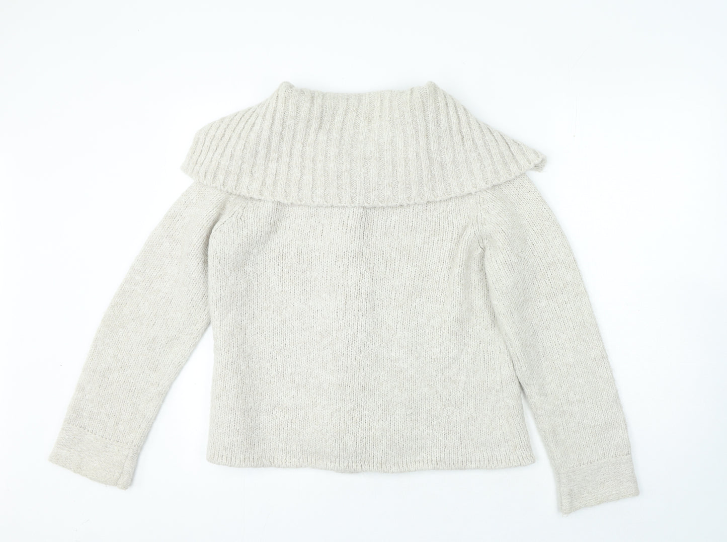 Moda Womens Beige V-Neck Acrylic Cardigan Jumper Size 14 - Snap Closure