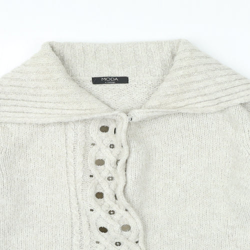 Moda Womens Beige V-Neck Acrylic Cardigan Jumper Size 14 - Snap Closure