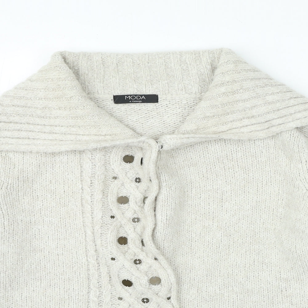 Moda Womens Beige V-Neck Acrylic Cardigan Jumper Size 14 - Snap Closure