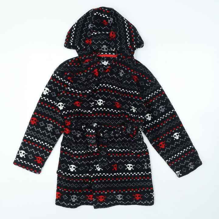 Preworn Boys Black Geometric Polyester Robe & Gown Set Size 10-11 Years Tie - Skull