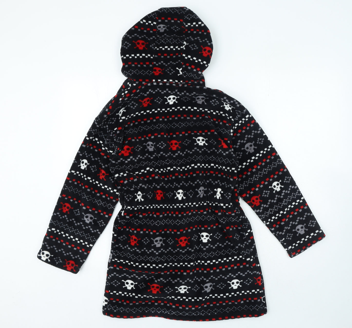 Preworn Boys Black Geometric Polyester Robe & Gown Set Size 10-11 Years Tie - Skull