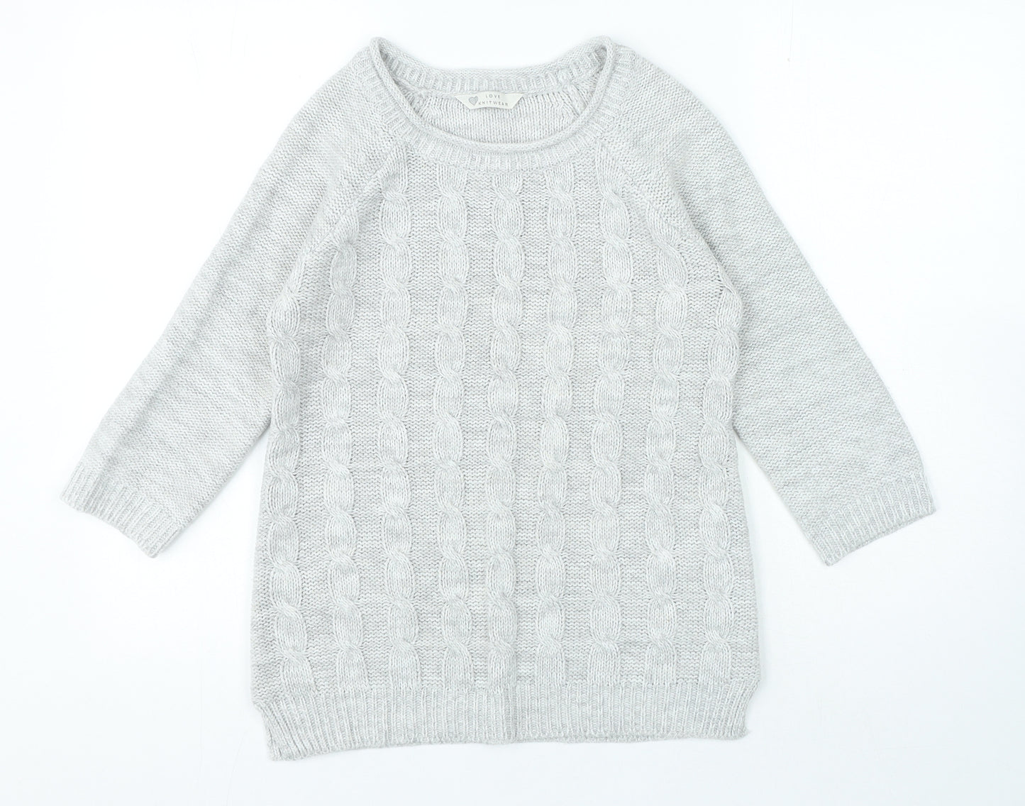 Love Knitwear Womens Grey Round Neck Acrylic Pullover Jumper Size 8