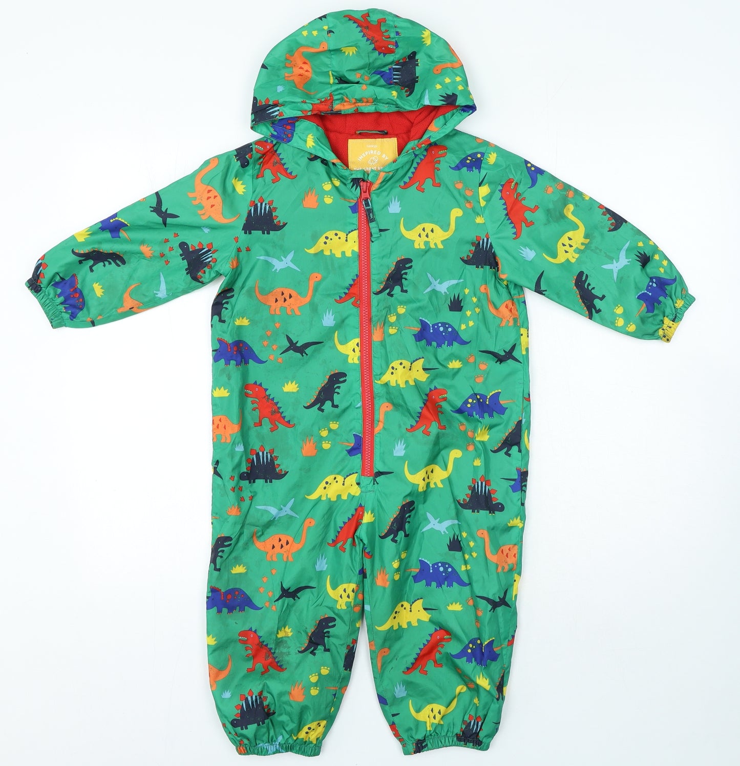 George Boys Multicoloured Geometric Rain Coat Snowsuit Size 3-4 Years Zip - Dinosaur