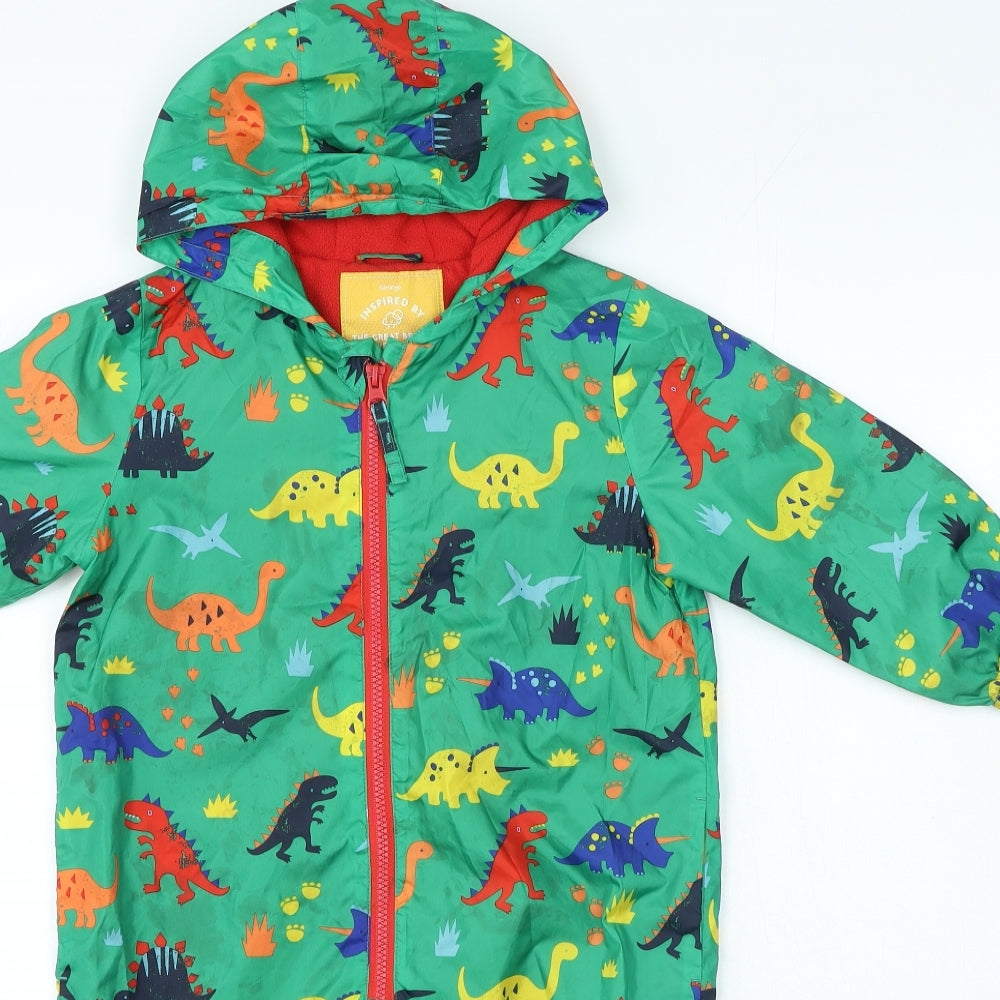 George Boys Multicoloured Geometric Rain Coat Snowsuit Size 3-4 Years Zip - Dinosaur