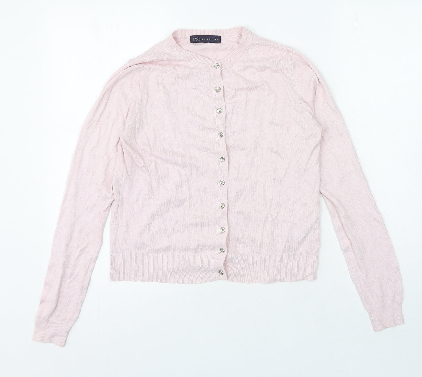 Marks and Spencer Womens Pink Round Neck Viscose Cardigan Jumper Size 8