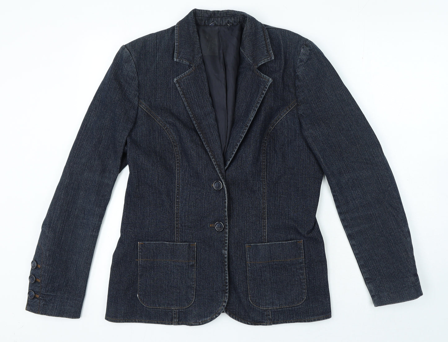 Preworn Womens Blue Cotton Jacket Blazer Size M - Pockets
