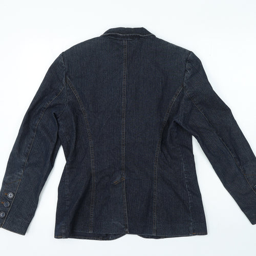 Preworn Womens Blue Cotton Jacket Blazer Size M - Pockets