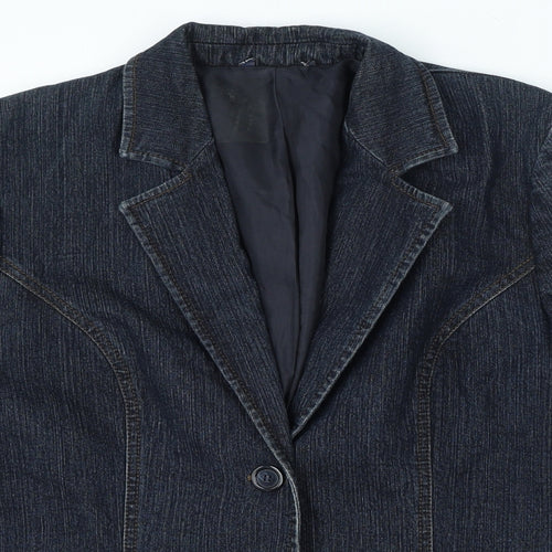Preworn Womens Blue Cotton Jacket Blazer Size M - Pockets