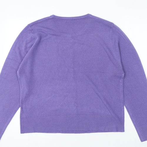 Debbie Morgan Womens Purple Round Neck Acrylic Pullover Jumper Size 2XL