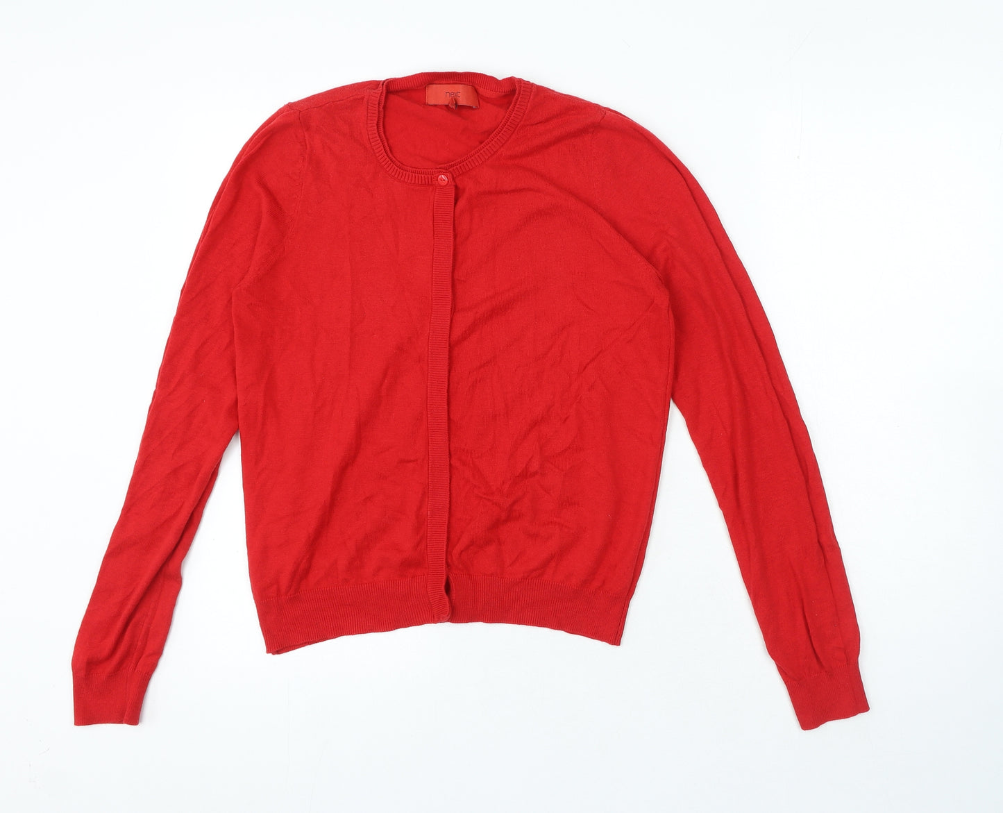 NEXT Womens Red Round Neck Cotton Cardigan Jumper Size 12