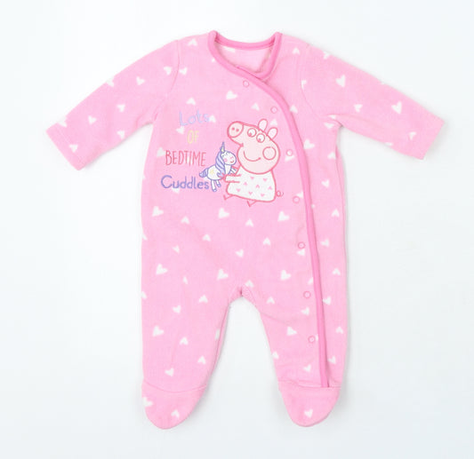 Front view of Peppa Pig Pink Polka Dot Polyester Babygrow One-Piece Snap - Peppa pig