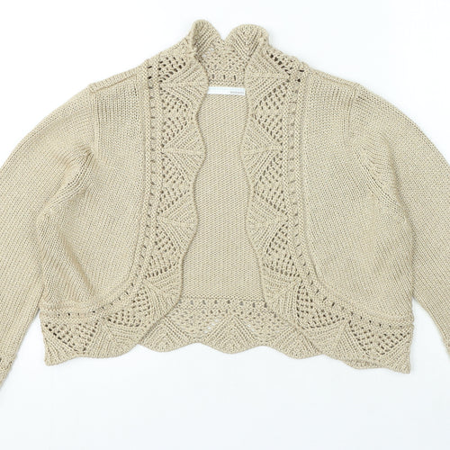 AMARANTO Womens Beige V-Neck Acrylic Cardigan Jumper Size 14