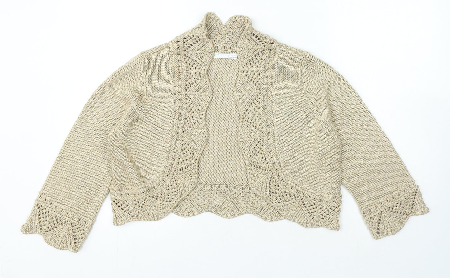 AMARANTO Womens Beige V-Neck Acrylic Cardigan Jumper Size 14