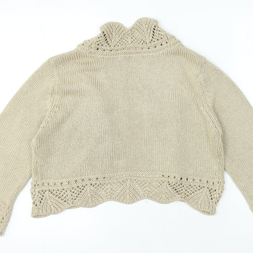 AMARANTO Womens Beige V-Neck Acrylic Cardigan Jumper Size 14