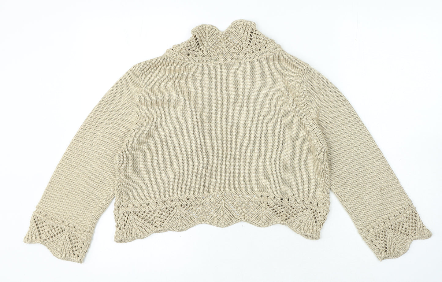 AMARANTO Womens Beige V-Neck Acrylic Cardigan Jumper Size 14