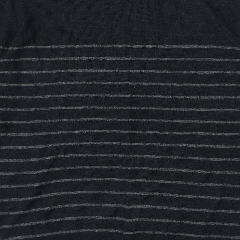 French Connection Mens Blue Crew Neck Striped Acrylic Pullover Jumper Size L