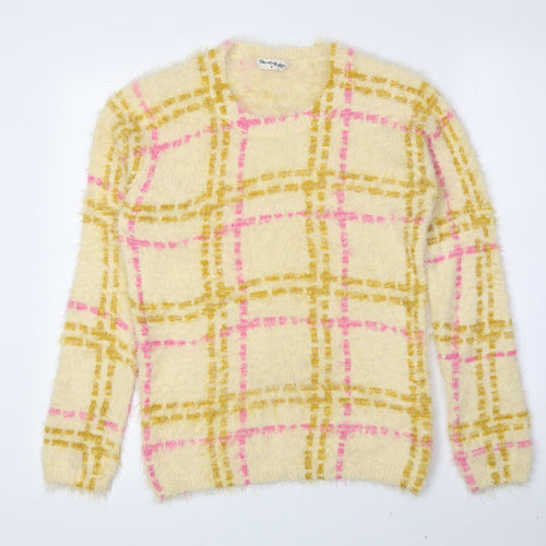 Miss Selfridge Womens Multicoloured Scoop Neck Check Nylon Pullover Jumper Size 8