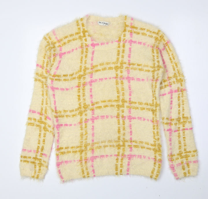 Miss Selfridge Womens Multicoloured Scoop Neck Check Nylon Pullover Jumper Size 8