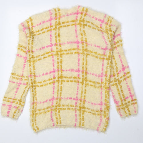Miss Selfridge Womens Multicoloured Scoop Neck Check Nylon Pullover Jumper Size 8